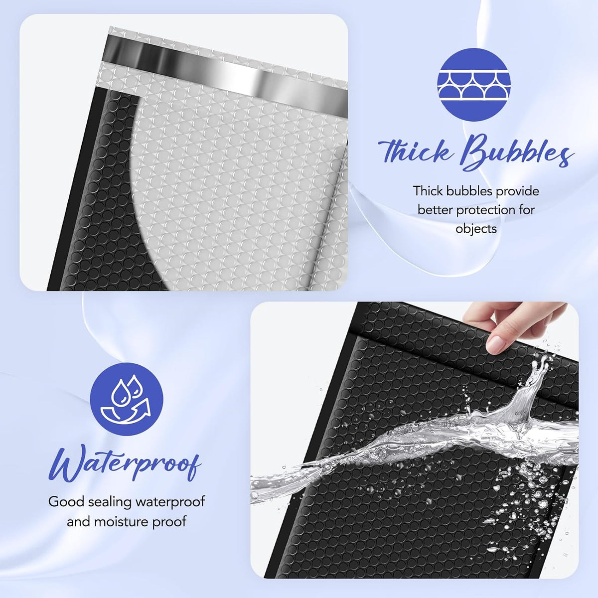Bubble Mailers 9.5x14.5" 25 Pack Black Large Padded Envelopes