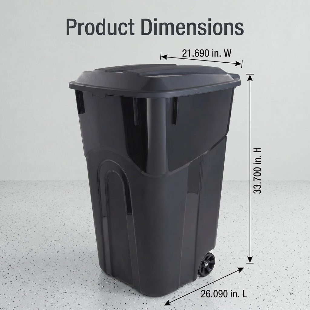 32 Gallon Wheeled Outdoor Trash Can with Attached Click-Lock Lid, Heavy Duty Plastic Garbage Bin with Rugged Wheels