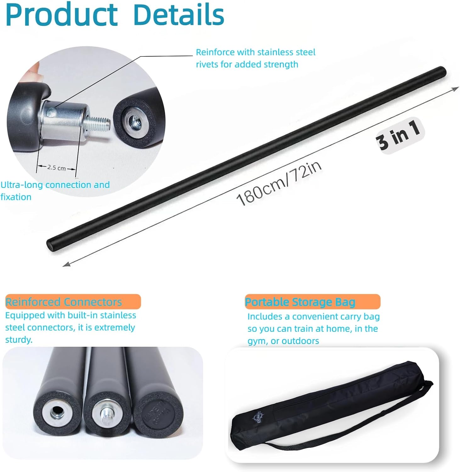 Collapsible Foam Padded Bo Staff 4ft / 6ft – Portable Martial Arts Training Staff for Safe Practice, Lightweight