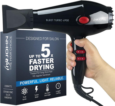 Hair Blow Dryer,Professional Salon Ionic 2200W,Blast Turbo 6900,Black | Salon Look Everyday | Fast Drying | More