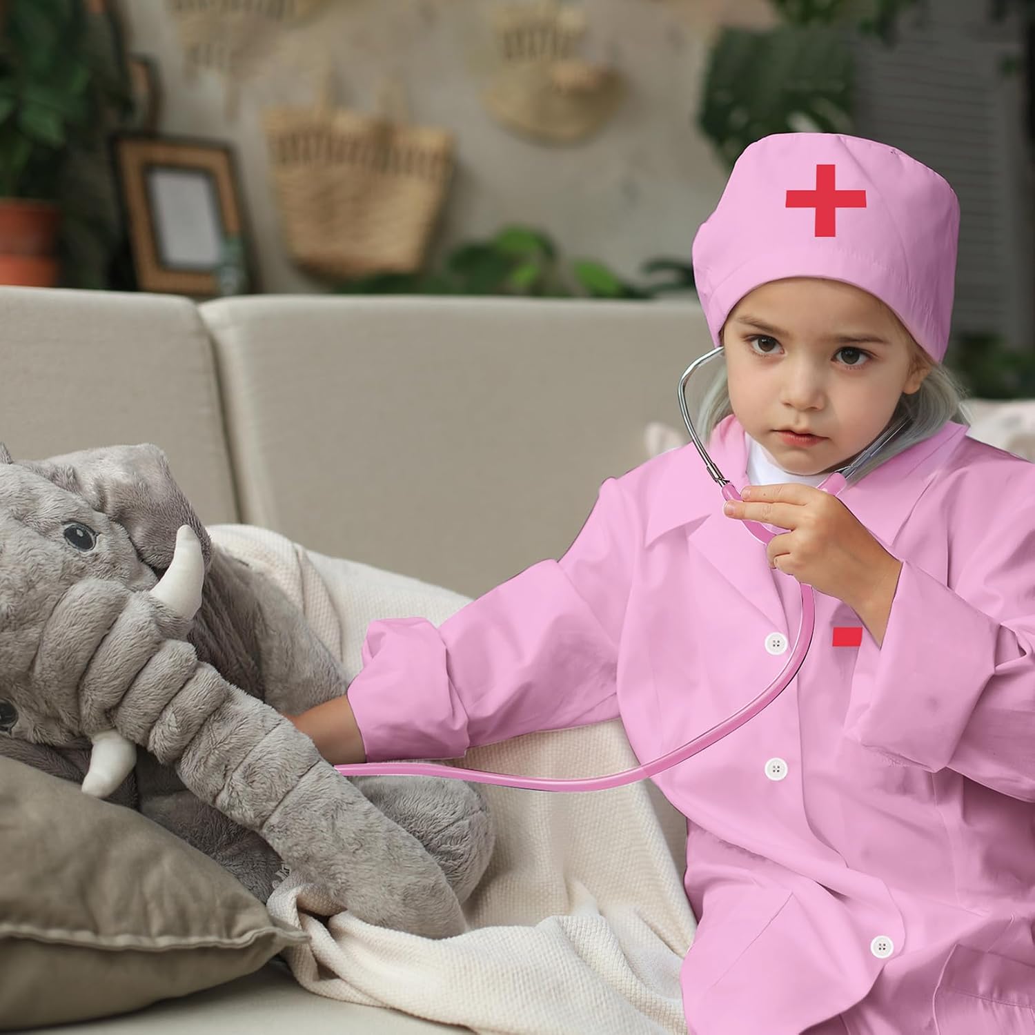 Kids Doctor Coat Set With Stethoscope,Children Cosplay Dress up,Career Day Gift for Boys and Girls 3-12Years Old 4PCS