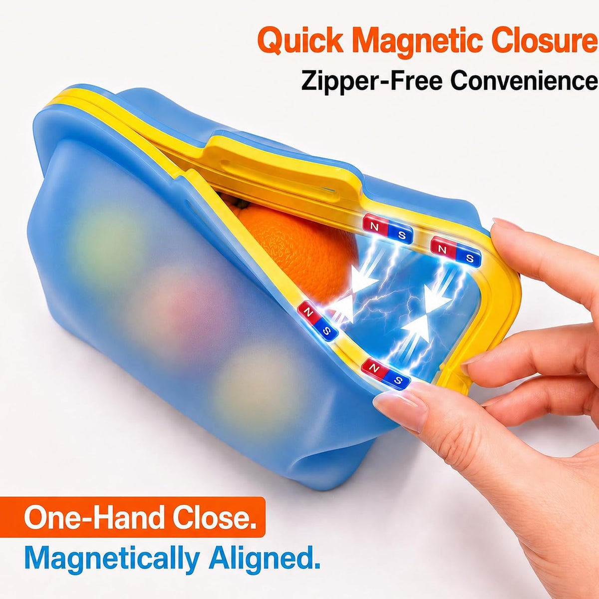 Magnetic Fast Seal Reusable Silicone Food Storage Bag, 68 oz, NUZEAK