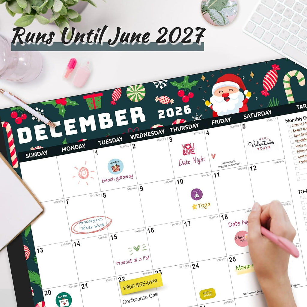 Desk Calendar 2026-2027, Large 22"x17", 18 Months from January 2026 to June 2027, Desktop Calendar with Plastic Cover