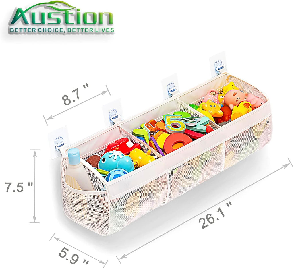 Original 3 Compartment Horizontal Large Openings Bath Toy Organizer for Tub, Capacity Upgrade Bath Toy Storage and