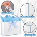 White Gift Bags with Handles, 14" Medium Gift Bag with Blue Edge
