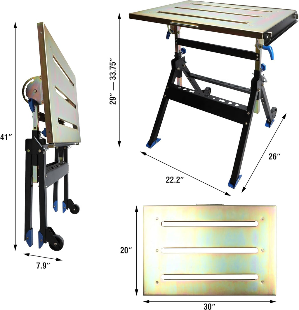 Adjustable Welding Table with Wheels Portable Steel Stand Workbench 30 in. x 20 in.