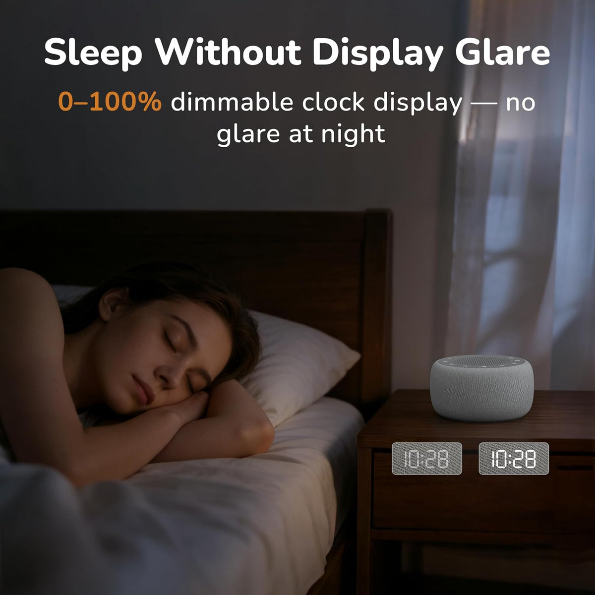 Alarm Clock with Sound Machine for Bedrooms – 2-in-1 White Noise Machine for Sleep, Gentle Wake-Up with Soft Alarm