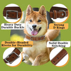 Genuine Leather Dog Collar, Heavy Duty Dog Collar with Sturdy Metal Buckle, Thick Collar for Walking, Hiking