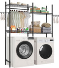 Over the Washer and Dryer Storage Shelf, 4 Tier Laundry Room Drying Rack with Hanger Rod and Hooks, Adjustable Over