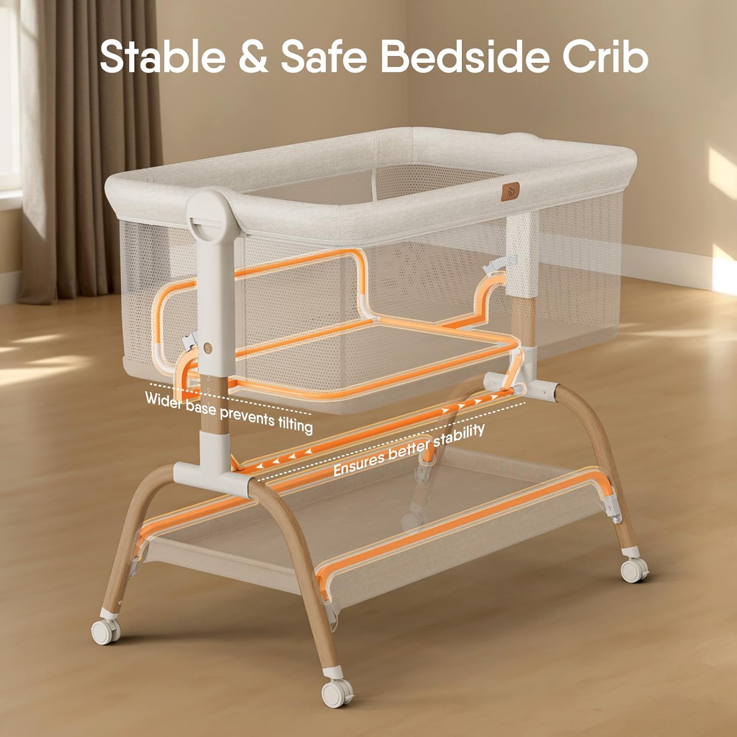 Baby Bassinet Bedside Crib, 3-in-1 Baby Bassinet Bedside Sleeper with Mattress and Soft, Breathable Sheet, Full-Mesh