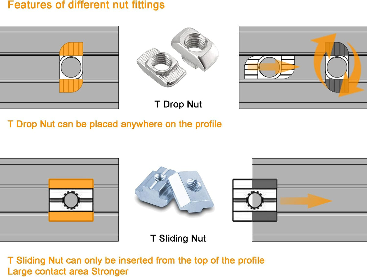 50pcs 2020 Series M5 Sliding T Nut, Metric M5 Thread 2020 T Slot Nut, for 2020 Aluminum Extrusion Profile Slot 6mm