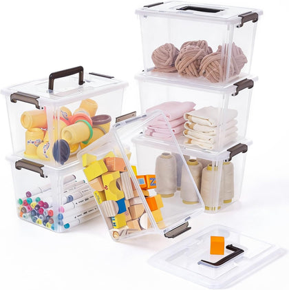 6 Packs 6 QT Plastic Storage Bins with Latching Lids Clear Storage Box with handle Stackable Storage Containers for