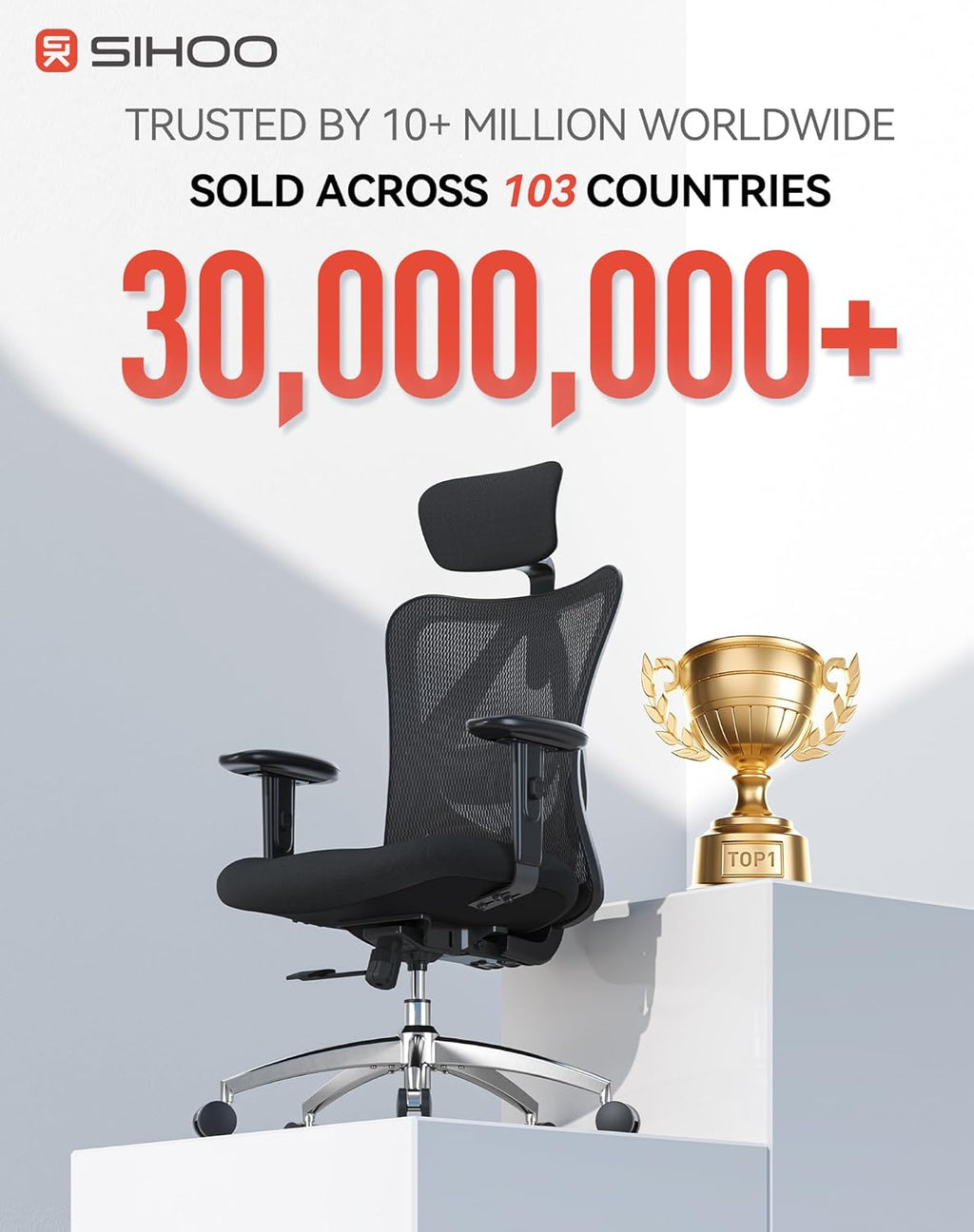 M18 Ergonomic Office Chair, High Back Mesh Desk Chair with Adjustable Headrest & Lumbar Support, Computer Chair with