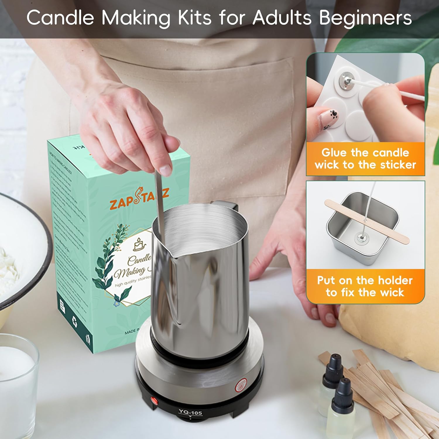 Candle Making Kit with Hot Plate, for Adults, Beginners | Candle Making Supplies with Wax Melting Pot, Candle Wicks
