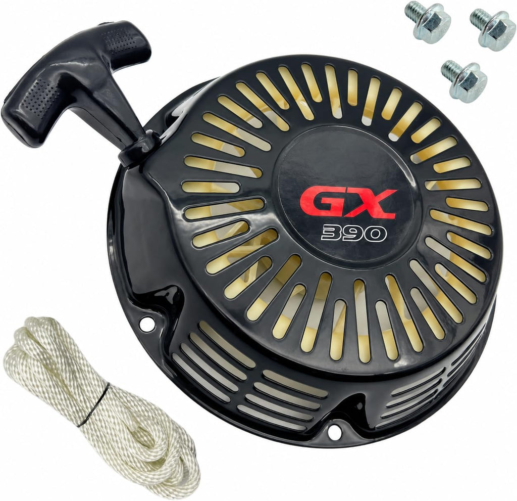 KINDZA Recoil Starter for Honda GX390 GX340 389 420 439 cc 11 13 hp Generator Replaces 28400-ZE3-W01ZB 28400-Z5T-305ZB Black with OEM Emblem GX390, Recoil Starter Bolts and Rope