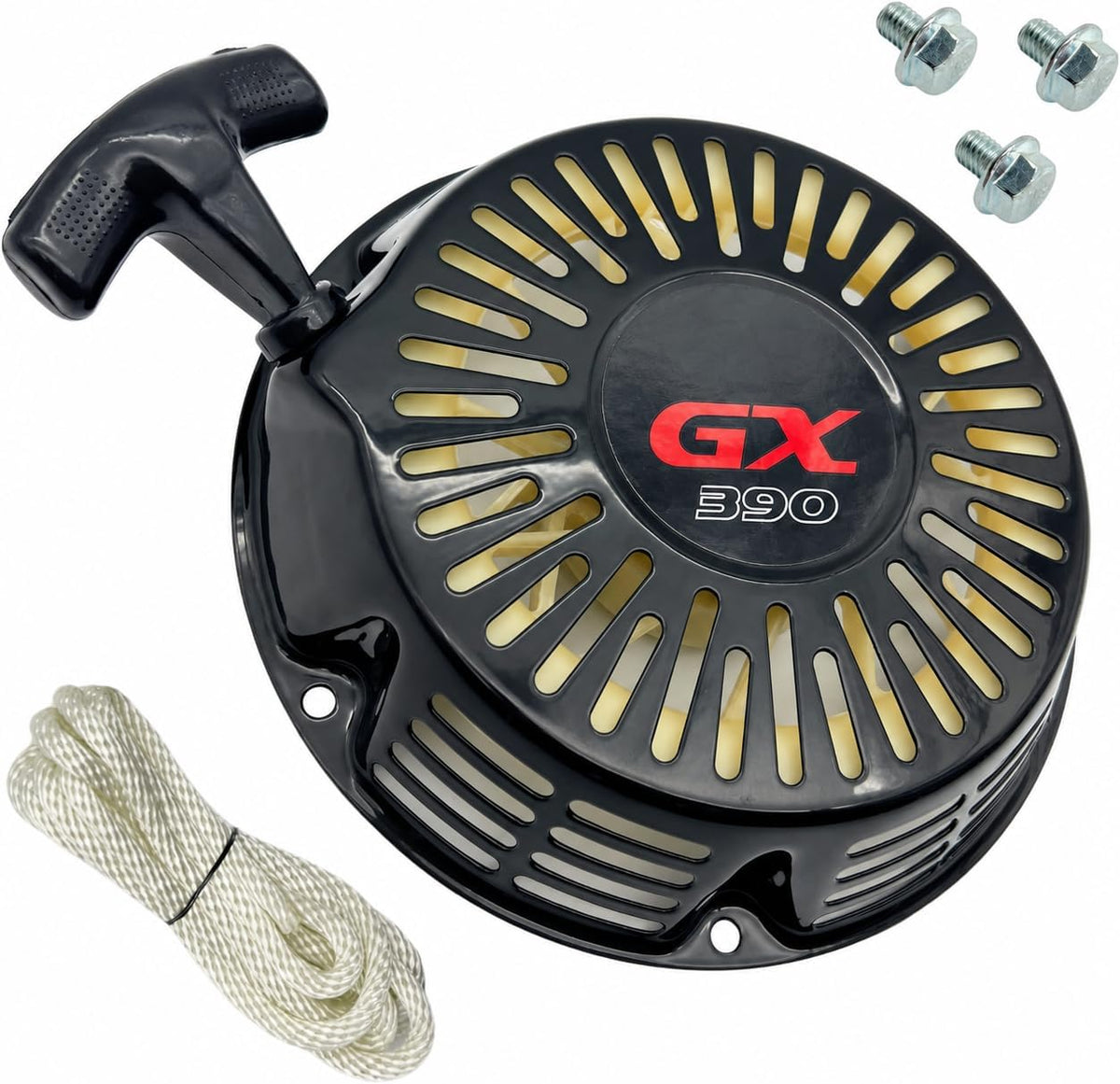 KINDZA Recoil Starter for Honda GX390 GX340 389 420 439 cc 11 13 hp Generator Replaces 28400-ZE3-W01ZB 28400-Z5T-305ZB Black with OEM Emblem GX390, Recoil Starter Bolts and Rope