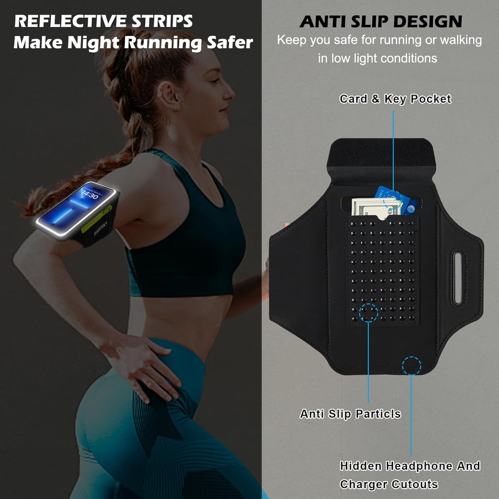 Cell Phone Running Armband with Zipper Pocket Armband Case Running Holder for iPhone 16 Pro Max/15/14 Pro Max/13/12