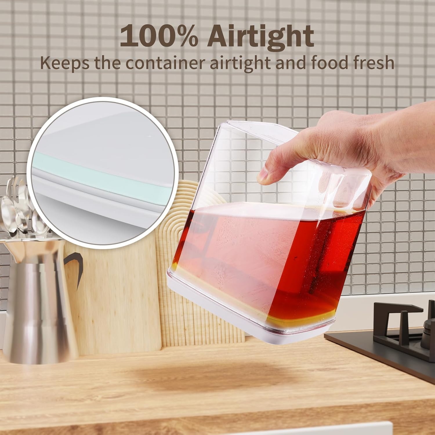 Pop Airtight Food Storage Containers Set with Lids, 6 Pcs Stackable One Button Opening Food Containers Kitchen Pantry