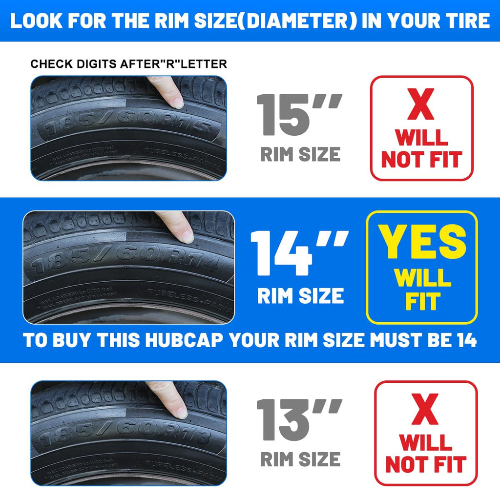 14-Inch Hubcap Wheel Cover Replacement R14 Hub Caps Universal Wheel