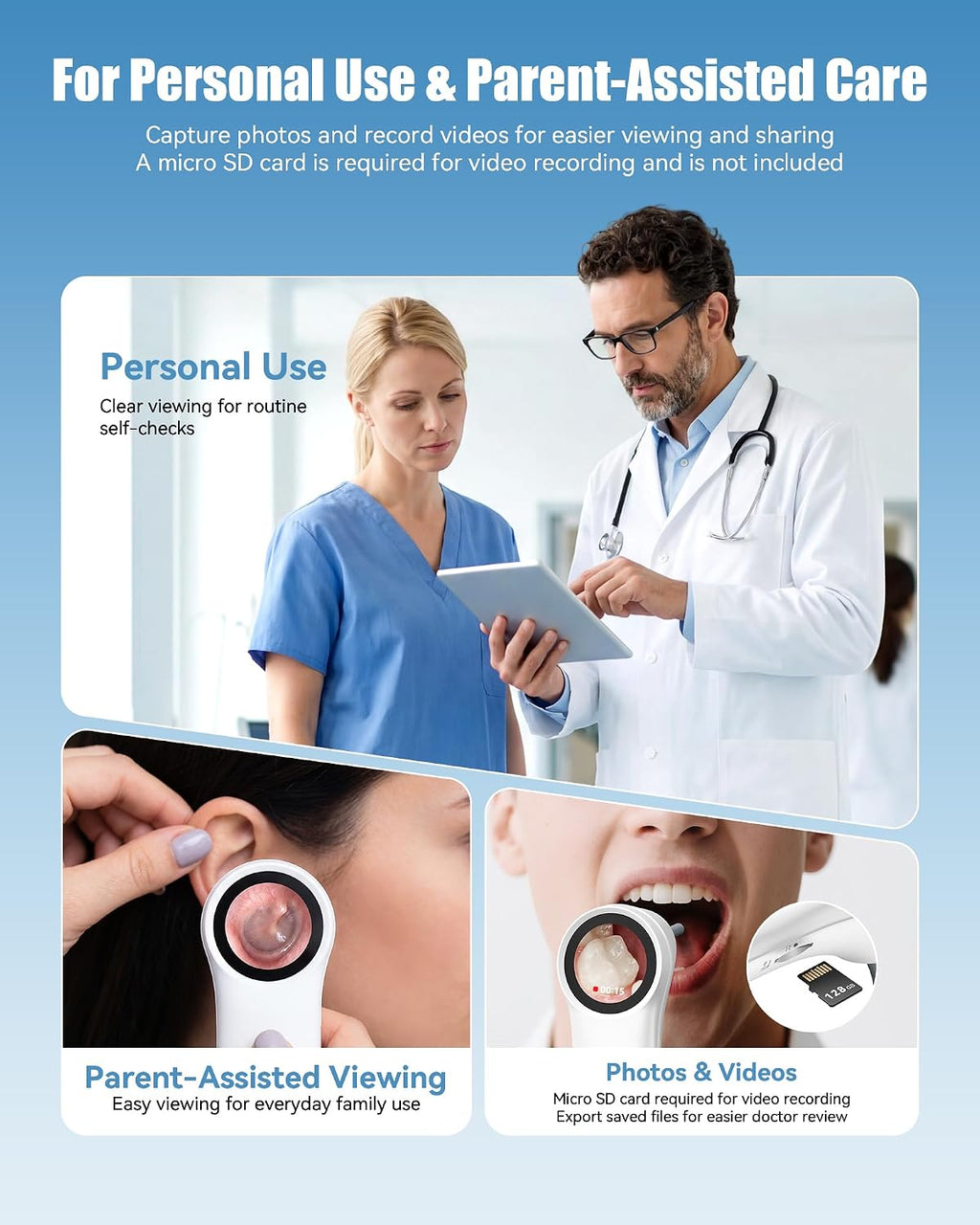 Otoscope Ear Camera with Light, Ear Wax Removal Camera for Adults Kids