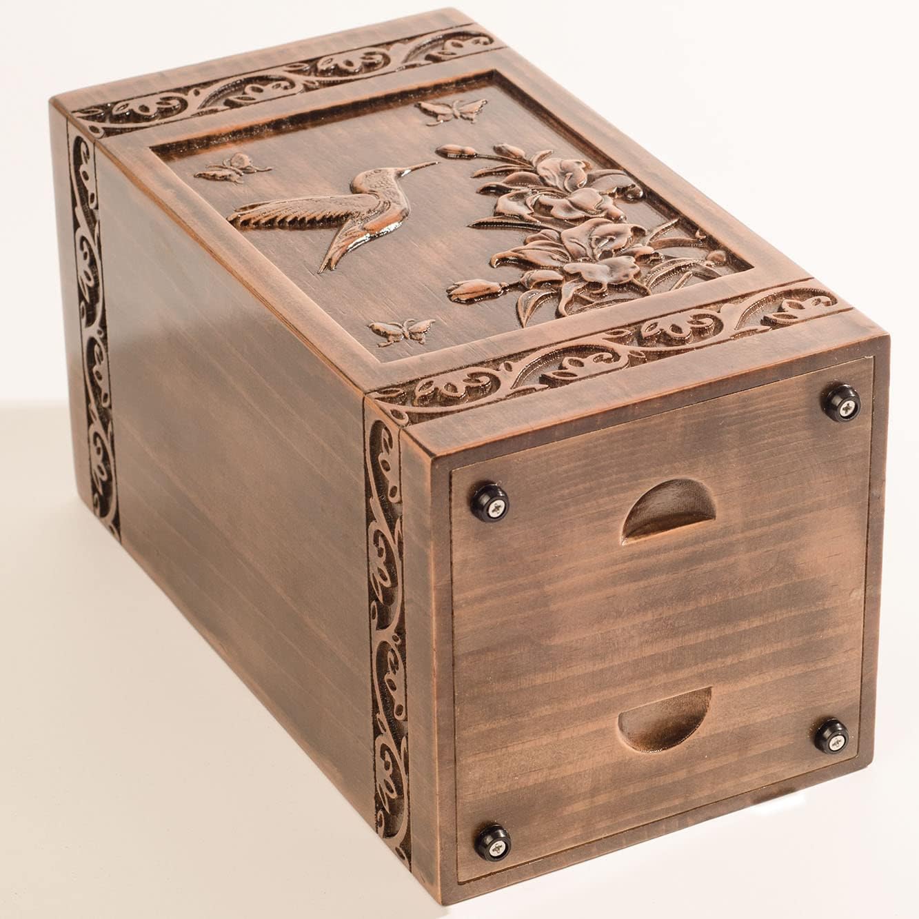 Handmade Wooden Engraved Urn for Human Ashes 250lbs Adult Male Female Satin Bag Hummingbird Cremation urns Box