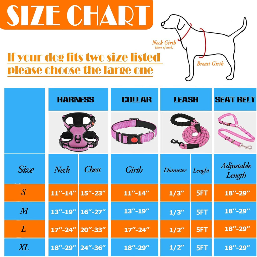 No Pull Dog Harness, Collar & Leash Set | Includes Dog Seat Belt, Collapsible Bowls & Poop Bag Dispenser. Ideal for