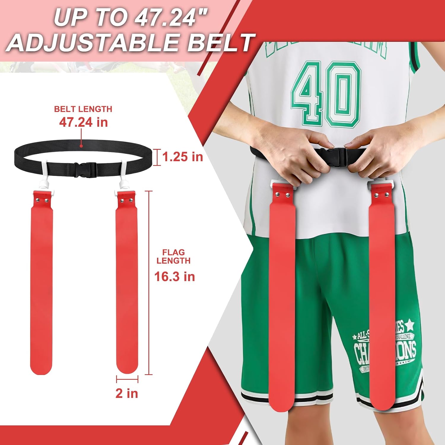 Adjustable Flag Football Set, 2/14 Player Flag Football Belts and Flags for Youths Adult Sport Team Training