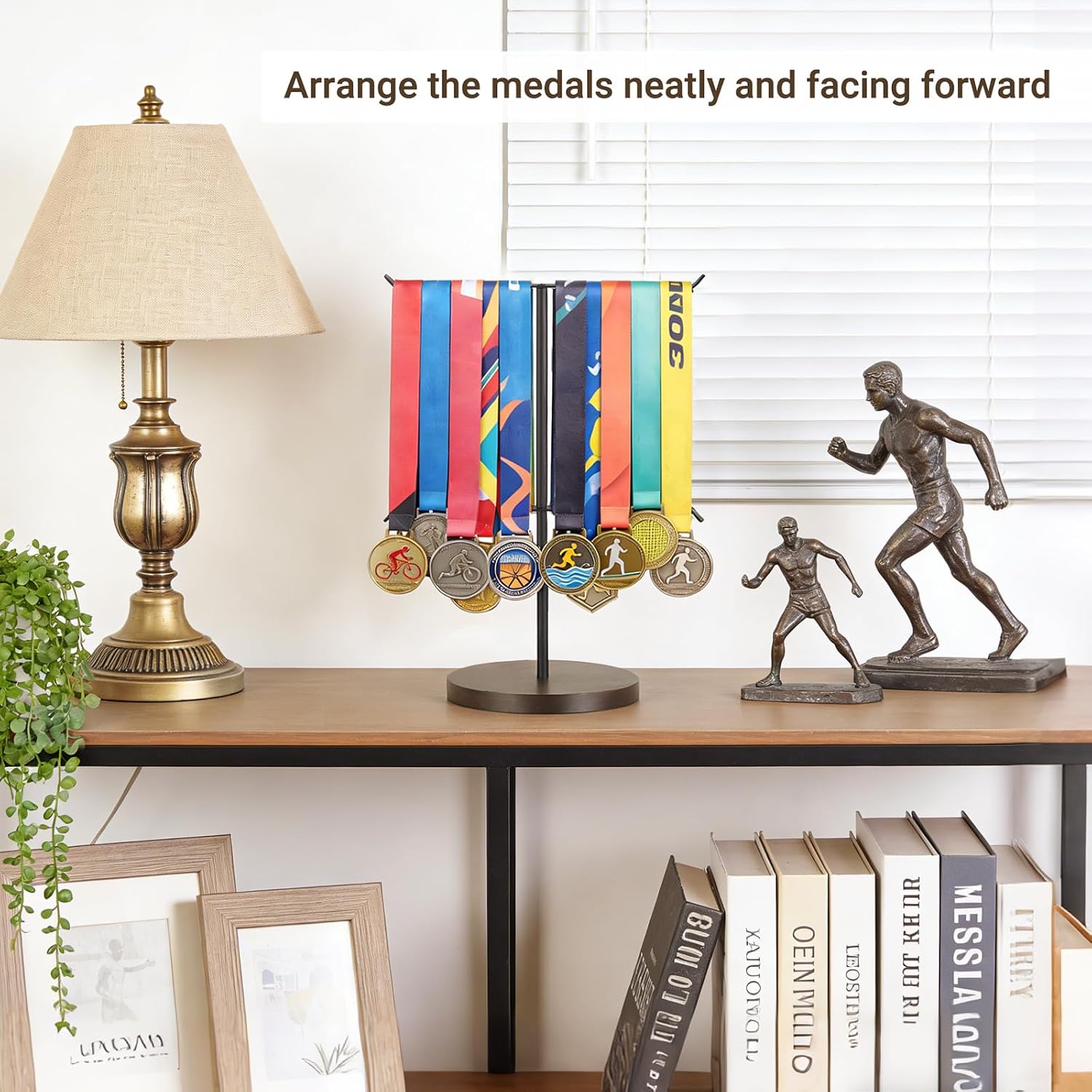Medal Hanger Display Metal Medal Holder, 12x16 Inches, Black & Walnut | Race Award Medals Display Stand, Running