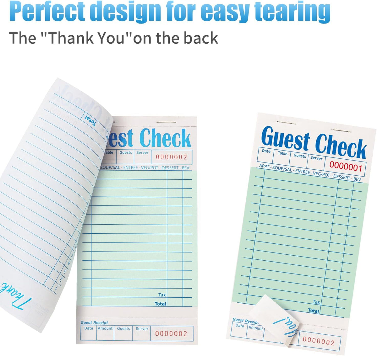 60 Pack/3000 Tickets Guest Checks Books for Servers, Green