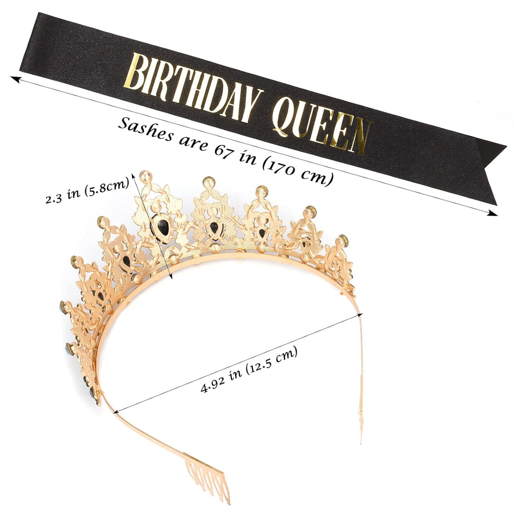 "BIRTHDAY QUEEN" Sash and Tiara for Women Crystal Tiara and Satin Kit for Girl Rhinestones Crown with Comb Glitter