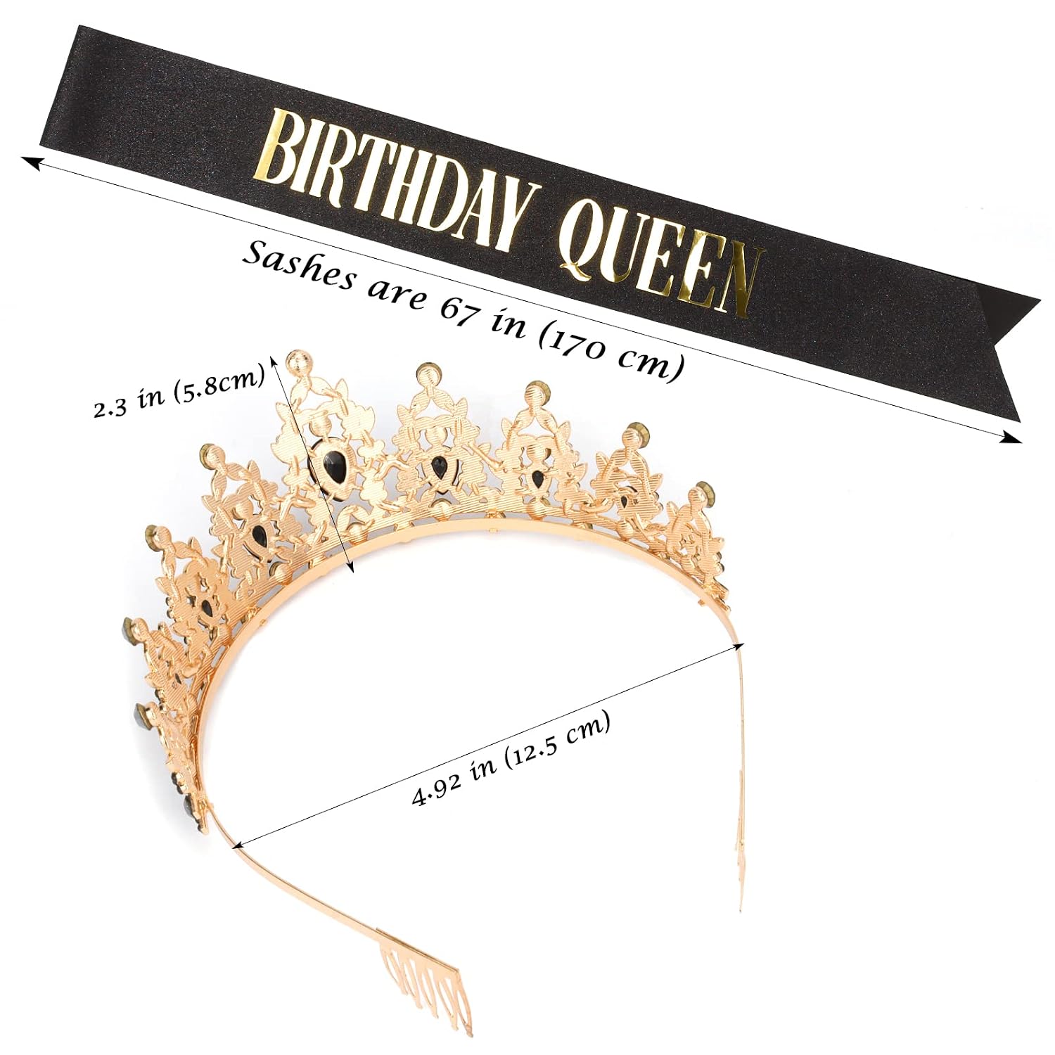 "BIRTHDAY QUEEN" Sash and Tiara for Women Crystal Tiara and Satin Kit for Girl Rhinestones Crown with Comb Glitter