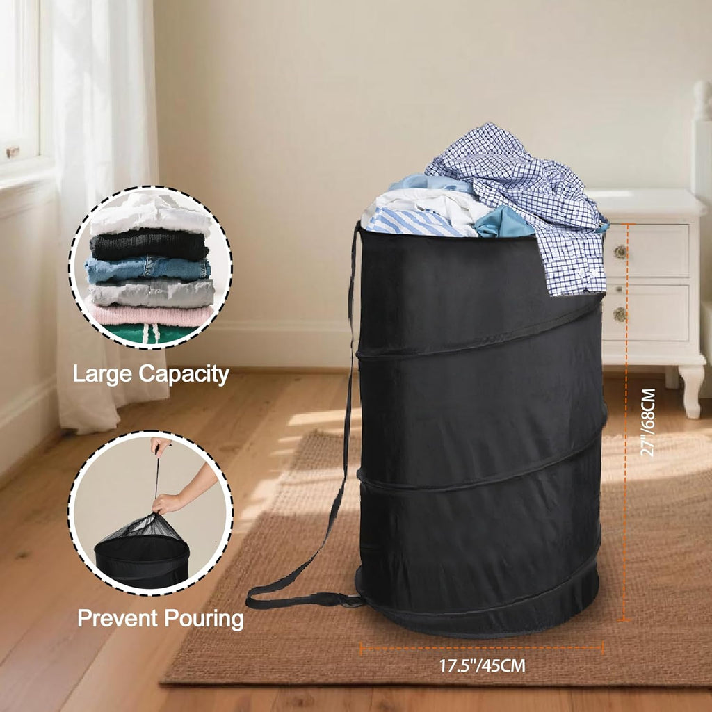 Extra Large 107L Strong Laundry Hamper 17.5" x 27" Collapsible Laundry Baskets with Long Straps Drawstring Barrel