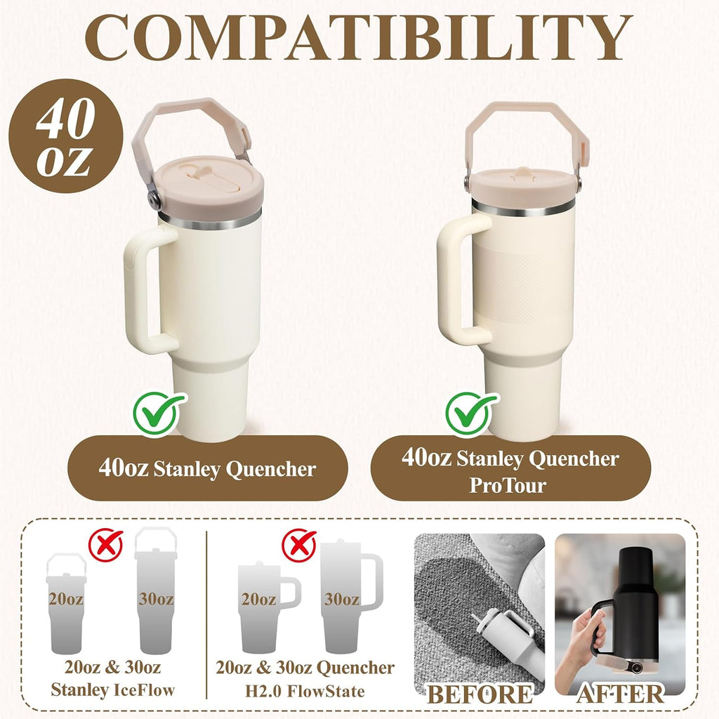 Flip Straw Lid with Handle for 40oz Stanley Cup Premium Leakproof Detachable Replacement Lid Accessories, Perfect Fit