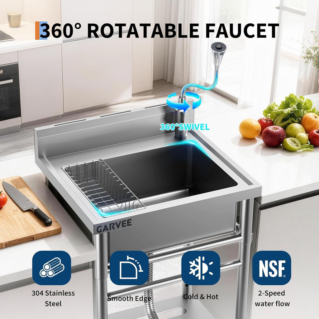 Utility Sink, Single Bowl Kitchen Sinks, Stainless Steel Laundry Tub