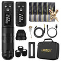 Soldier Wireless Tattoo Machine Kit Complete Rotary Coreless Motor Tattoo Pen Kit with Extra 2400mAh Battery 80pcs
