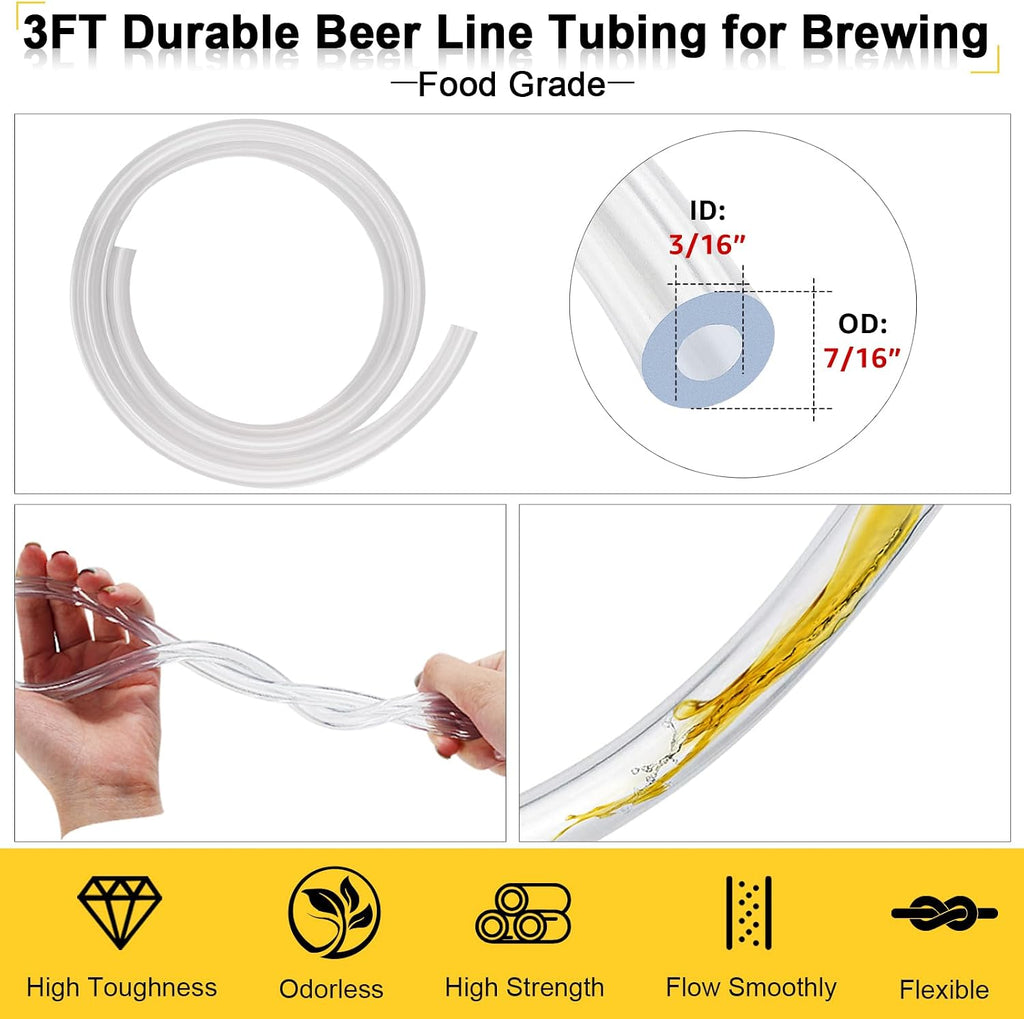 3 FT Ball Lock Beer Line Assembly for Corny Keg, Beer Dispensing Kit | 3/16", PVC Beer Line, Picnic Tap Faucet &
