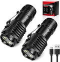 Rechargeable Mini Flashlights with Magnetic Base, 2 Pack Bright 3 LED Flash Lights, Small EDC Flashlight with Belt