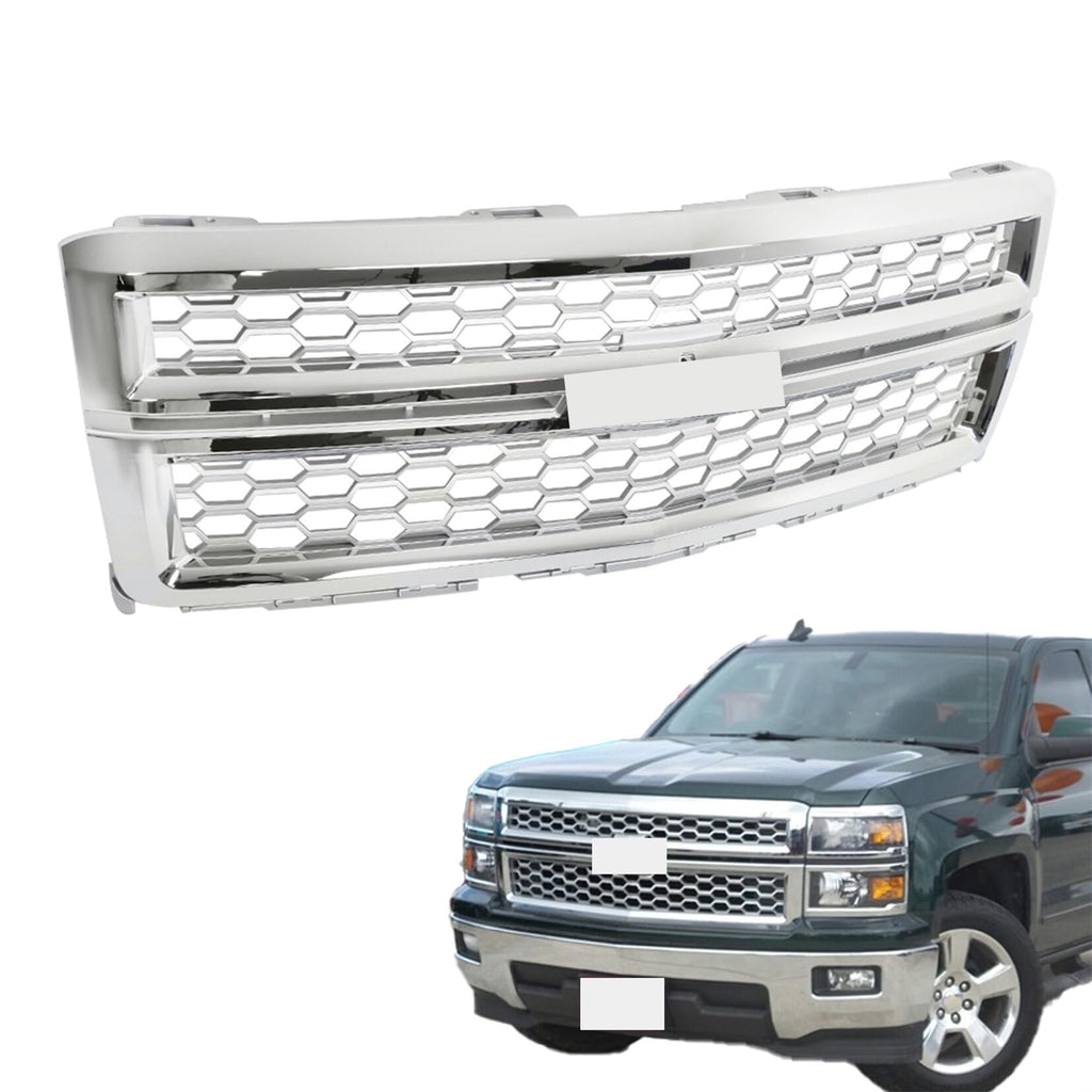 SEBLAFF Front Grille Upper Silver Replacement for S-ilverado 1500