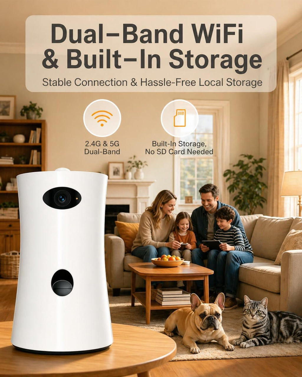 Pet Camera Treat Dispenser, 360° Pet Dog Security Cameras with Phone App, WiFi 5G/2.4G, Two Way Audio, Night Vision