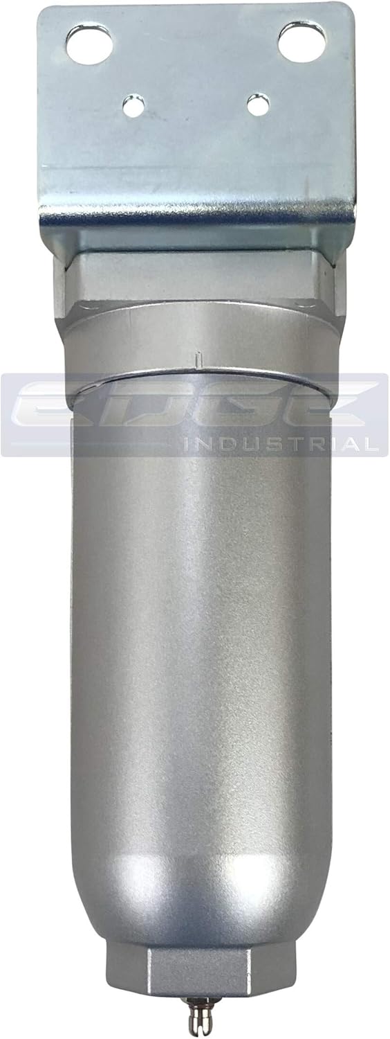 HEAVY DUTY INDUSTRIAL RATED HIGH FLOW PARTICULATE FILTER, IN-LINE WATER TRAP FOR COMPRESSED AIR LINE SYSTEMS, 5 MICRON WITH METAL BOWL (1/2" NPT, 11oz)