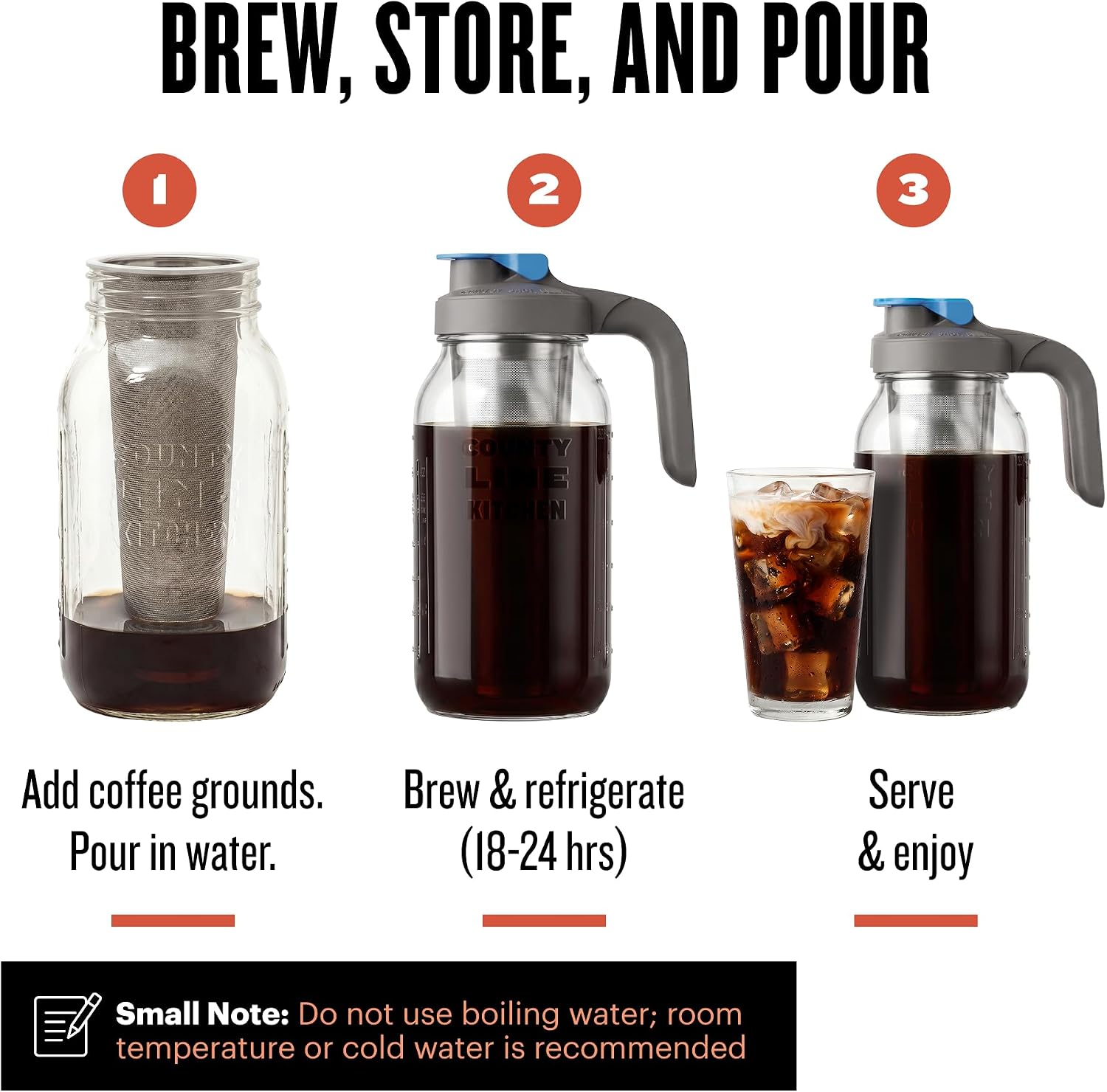 64oz Cold Brew Coffee Maker with Leak Proof Lid - Gray | Glass Cold Brew Coffee Maker - Wide Mouth Mason Jar