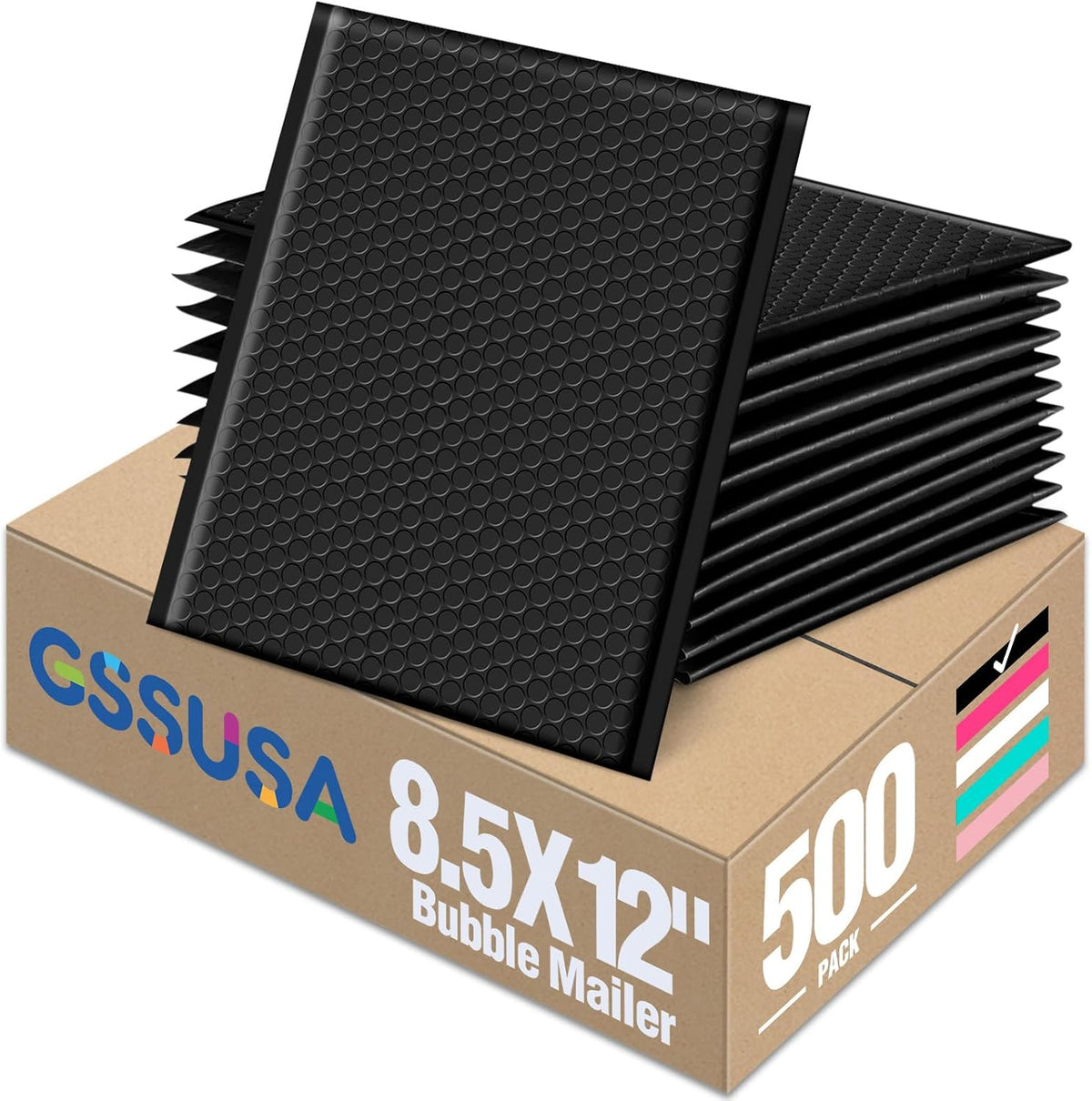 Black Bubble Mailers 8.5x12" 500 Pack Padded Envelopes Self Seal