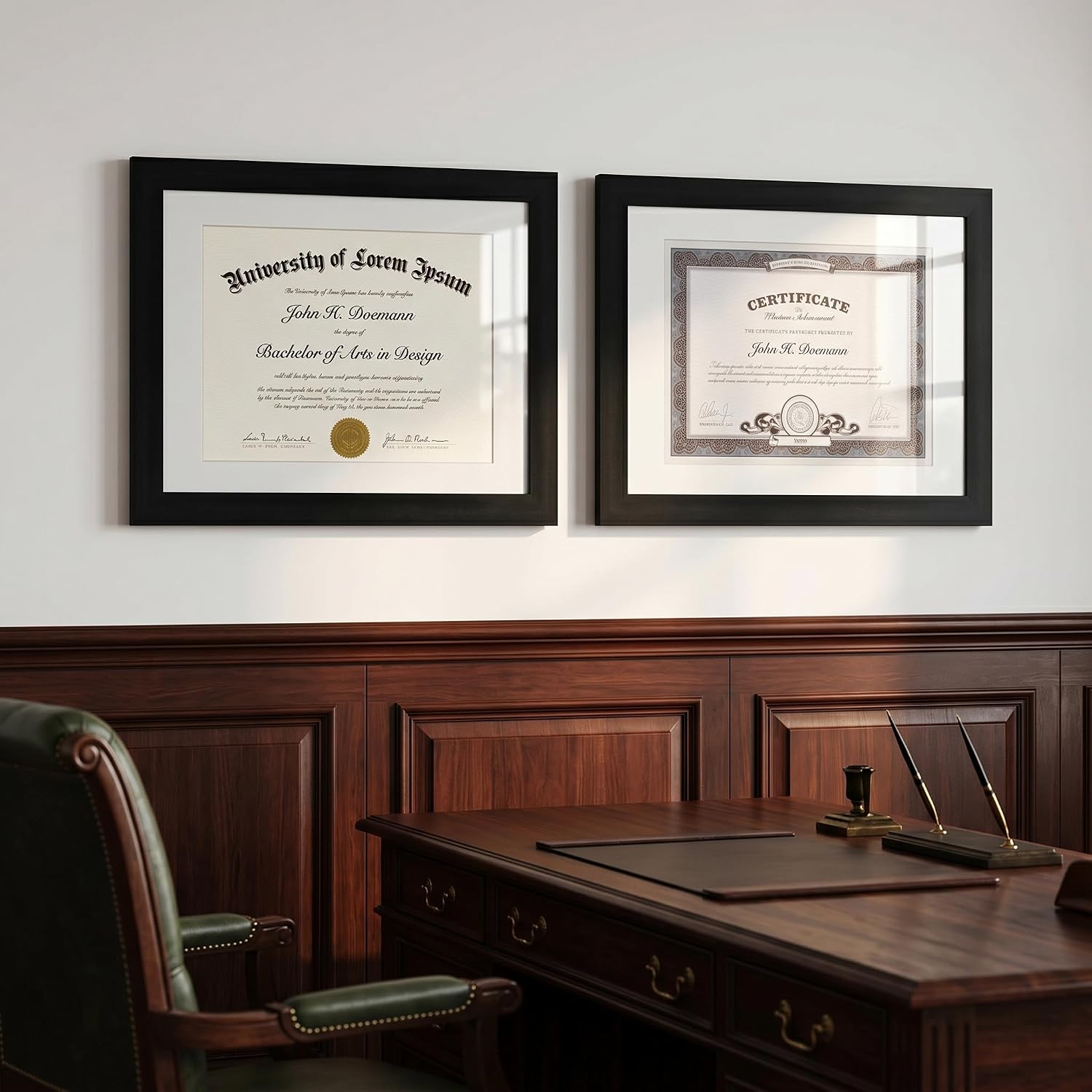 11x14 Diploma Frame with Shatter-Resistant Glass - Set of 2 - Use as 8.5x11 Frame with Mat or Display 11x14 Documents