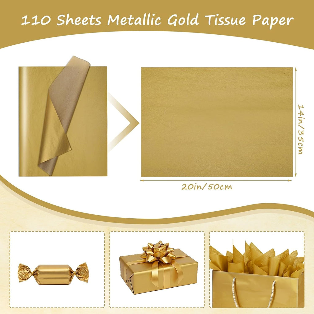 110 Sheets Gold Tissue Paper for Gift Bags Metallic Tissue Paper Bulk