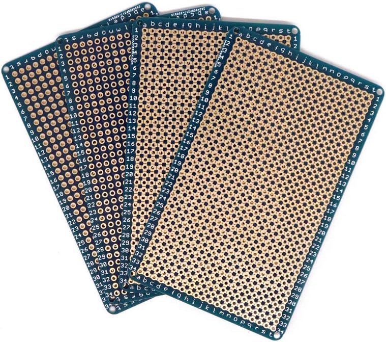 Treedix 4 pcs Solderable BreadBoard Universal Board PCB Prototype Shield Board Double Sided Tinned Gold Plated Holes Compatible with Arduino Kit Raspberry Pi Shield Prototyping and Testing