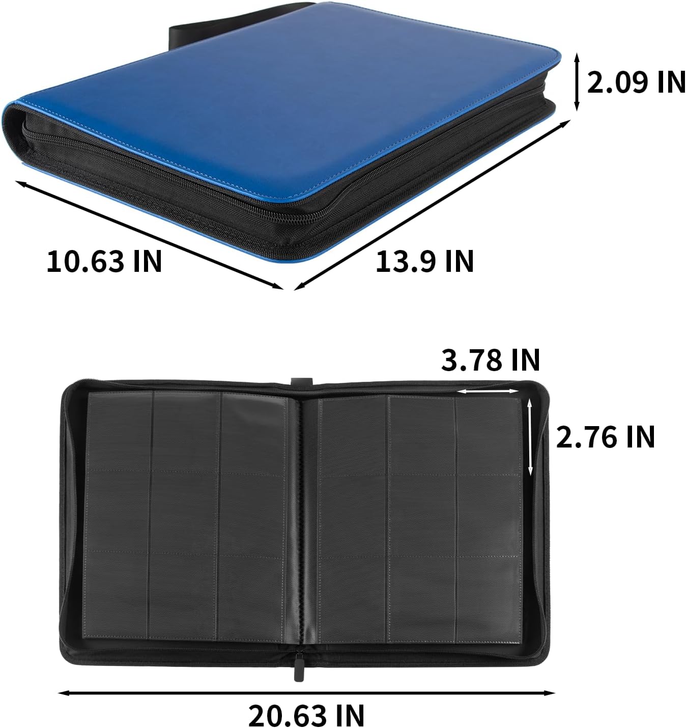 Ringless Trading Card Binder, 9 Pocket, 432 Storage Capacity, Blue | Premium Double-Sided PU Leather & Side Load