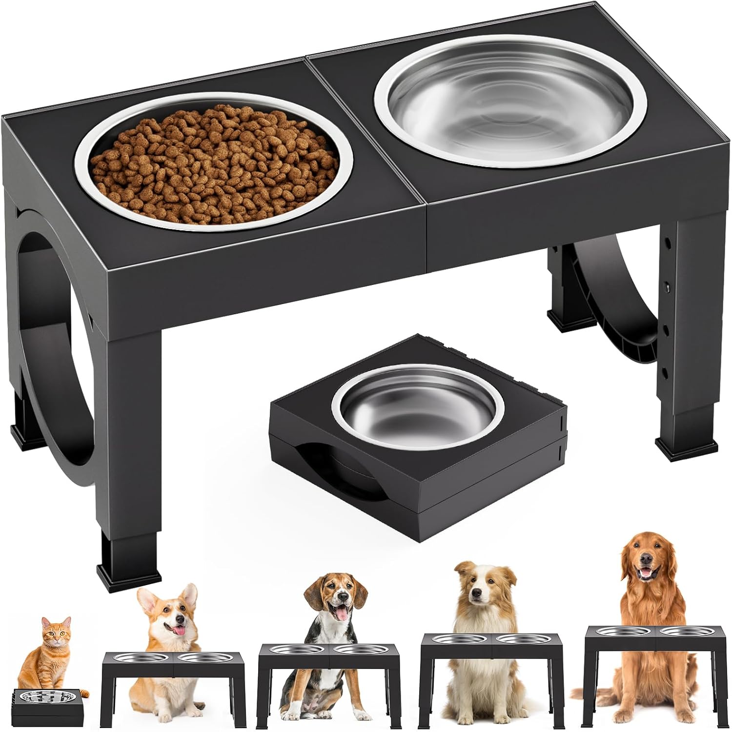 Elevated Dog Bowls Large Breed Raised Dogs Bowl Stand Large/Medium Sized Dog Stainless Steel Food Water Bowl Stands 5
