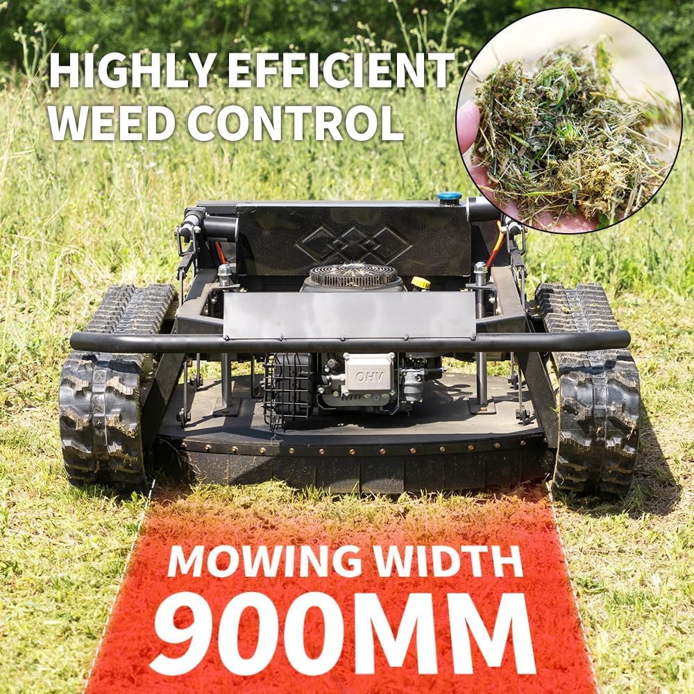 Remote-Controlled Robotic Lawnmower with A 22hp High-Horsepower Engine and a 48v Brushless Motor; an All-Terrain