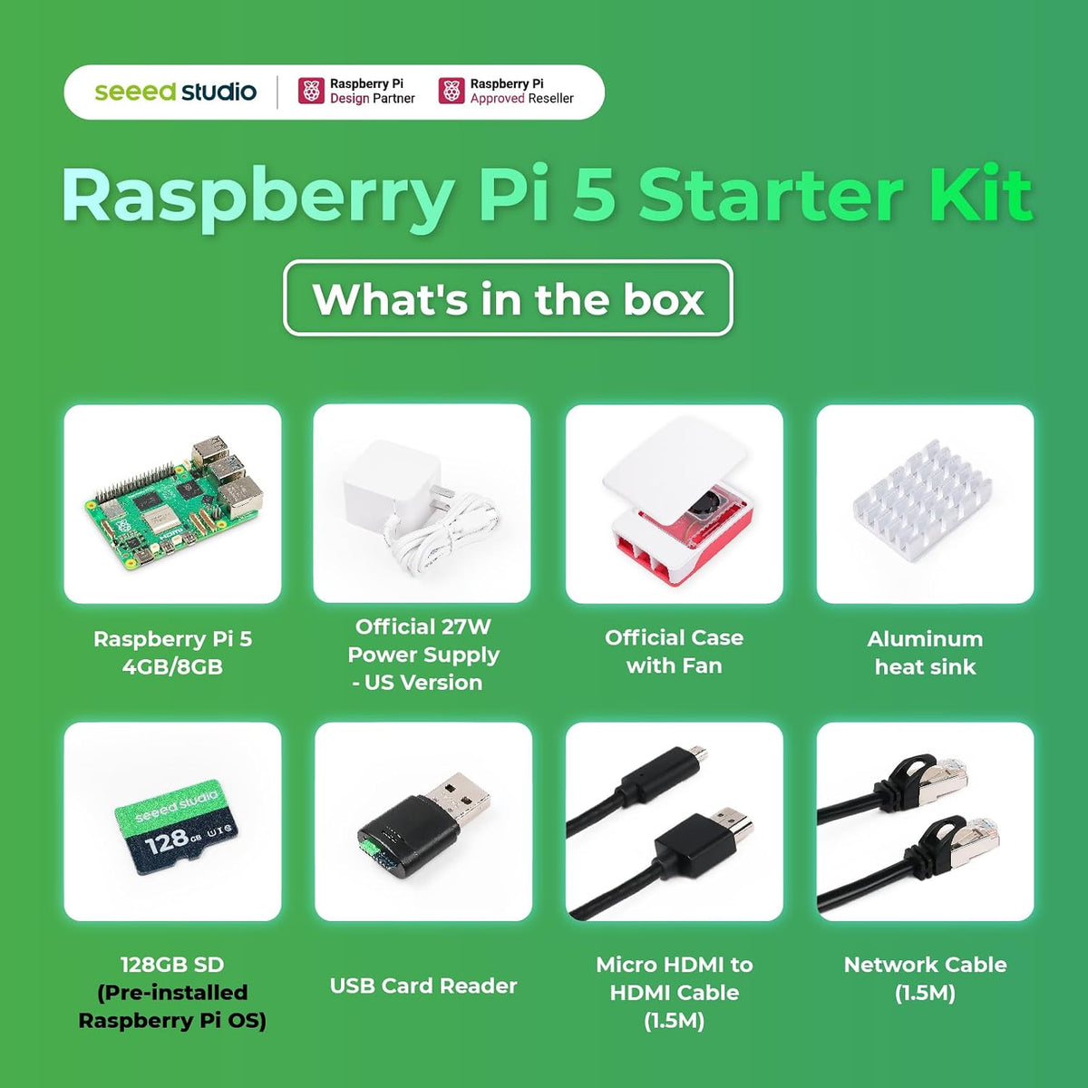 Raspberry Pi 5 Essentials Starter Kit PRO (128GB Edition) (8GB RAM) Micro SD Card Pre-Loaded 64-bit OS, Type-C Power Supply, Active Cooling Case for Edge AI, Docker & Pro Workstation