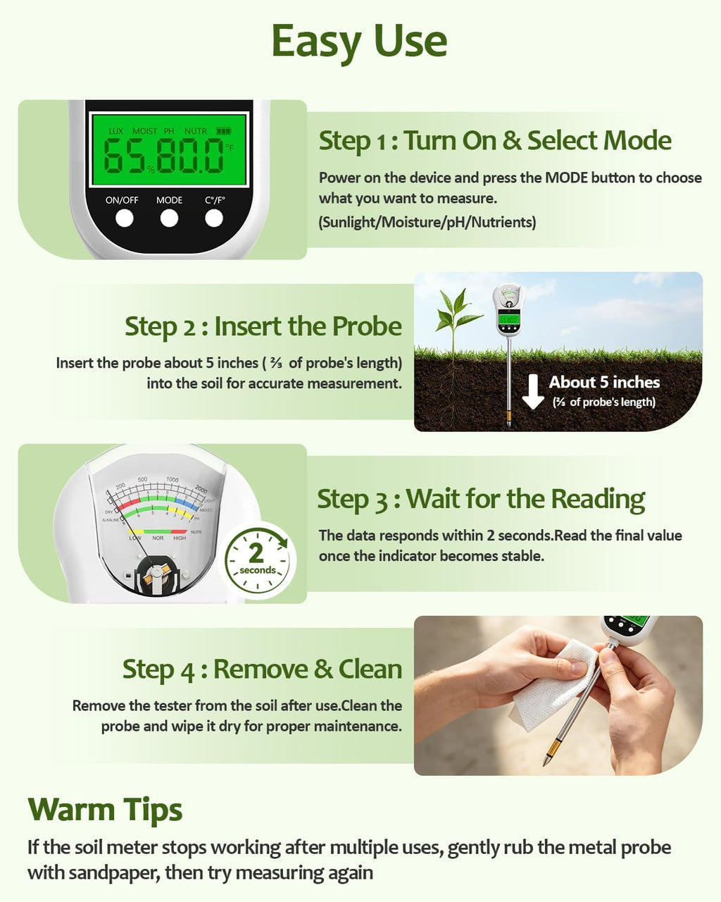 7-in-1 Soil Test Kit, Soil Moisture Meter/pH Meter/Light Intensity/Fertility/Air & Soil Hygrometer Temperature with